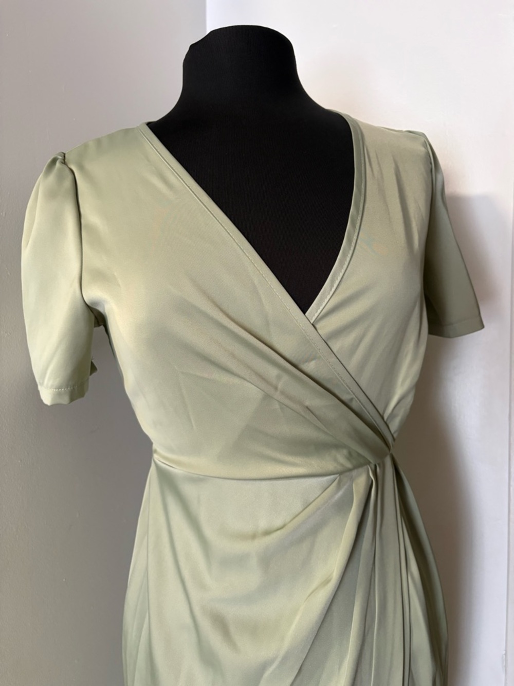 Amazon Light Sage Green Wrap Midi Dress